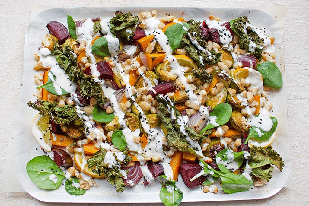 ROASTED VEGETABLE & GOATS CHEESE ONE PAN
