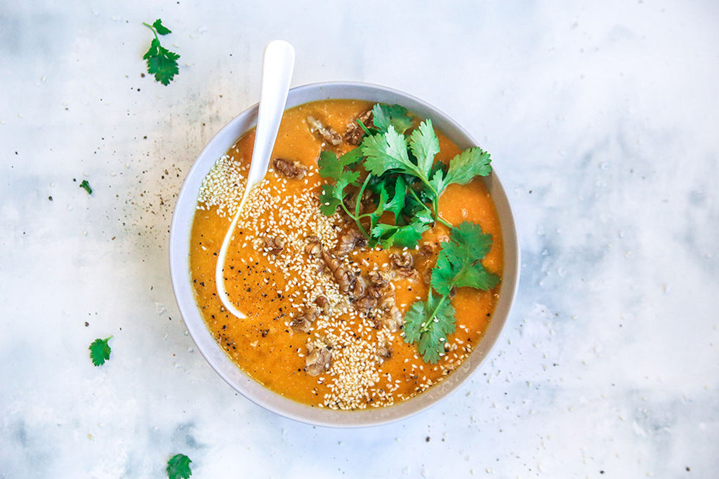 IMMUNE BOOSTING MISO CARROT CORN AND SWEET POTATO SOUP
